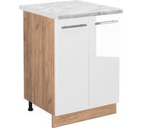 Vicco meuble bas de cuisine Fame-Line, 60 cm , PT Marbre, Blanc Haute brillance/Chêne de force doré