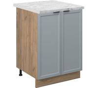 Vicco Meuble bas de cuisine Fame-Line, 60 cm , PT Marbre, Bleu clair-gris/Chêne de force doré