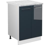 Vicco meuble bas de cuisine Fame-Line, 60 cm , PT Marbre, Bleu foncé brillant/Blanc