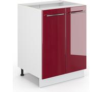 Vicco Meuble Bas de Cuisine Fame-Line, Rouge Bordeaux Haute Brillance/Blanc, 60 cm sans Plan de Travail