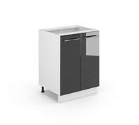 Meuble bas de cuisine Fame-Line, 60cm sans PT, Anthracite Haute brillance/Blanc, Vicco 33500