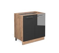Vicco Meuble Bas sous-évier Fame-Line, Anthracite Haute Brillance/Chêne de Force doré, 80 cm avec étagère, sans Plan de Travail