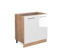 Vicco Meuble Bas de Cuisine Fame-Line, Blanc Haute Brillance, 80cm avec étagère, sans PT