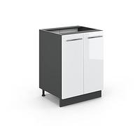 Vicco Meuble Bas de Cuisine Fame-Line, Blanc Haute Brillance/Anthracite, 60 cm sans Plan de Travail