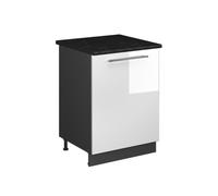 Vicco Meuble Bas de Cuisine Fame-Line, Blanc Haute Brillance/Anthracite, 60cm 1 Porte avec Plan de Travail
