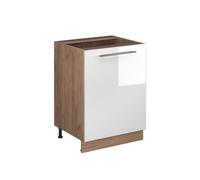 Vicco Meuble Bas de Cuisine Fame-Line, Blanc Haute Brillance/Chêne de Force doré, 60cm 1 Porte sans Plan de Travail