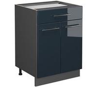 Vicco Meuble bas de cuisine Fame-Line, Bleu foncé brillant, 60cm avec tiroir, PT Anthracite Bleu foncé brillant G