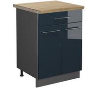 Vicco Meuble bas de cuisine Fame-Line, Bleu foncé brillant, 60cm avec tiroir, PT Chêne Bleu foncé brillant G