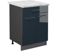 Vicco Meuble bas de cuisine Fame-Line, Bleu foncé brillant, 60cm avec tiroir, PT Marbre Bleu foncé brillant G