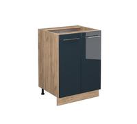 Vicco Meuble Bas de Cuisine Fame-Line, Bleu foncé Brillant/Chêne de Force doré, 60 cm sans Plan de Travail
