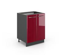 Vicco Meuble Bas de Cuisine Fame-Line, Rouge Bordeaux Haute Brillance, 60cm sans PT, à Combiner avec d'autres modules de la série Fame-Line