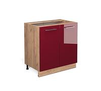 Vicco Meuble Bas de Cuisine Fame-Line, Rouge Bordeaux Haute Brillance, 80cm avec étagère, sans PT