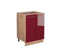 Vicco Meuble Bas de Cuisine Fame-Line, Rouge Bordeaux Haute Brillance/Chêne de Force doré, 60 cm sans Plan de Travail