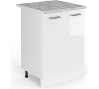 Vicco meuble bas de cuisine R-Line, 60 cm avec plan de travail, Blanc Haute brillance/Blanc