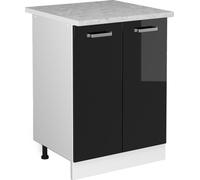 Vicco meuble bas de cuisine R-Line, 60 cm avec plan de travail, Noir Haute brillance/Blanc