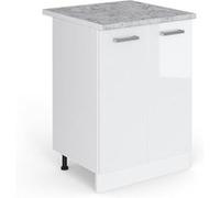 Meuble bas de cuisine R-Line, 60cm , PT Marbre, Blanc Haute brillance, Blanc, Vicco
