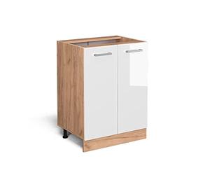 Vicco Meuble Bas de Cuisine R-Line, Blanc Haute Brillance, 60cm sans PT, pour Une Combinaison Libre au Sein de systèmes de Cuisine modulaires