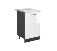 Vicco Meuble Bas de Cuisine R-Line, Blanc Haute Brillance/Anthracite 50 cm | 1 Porte · Plan de travail incl. · Pieds réglables en hauteur · 1 Tablette · Librement combinable