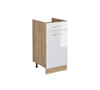 Vicco Meuble Bas de Cuisine R-Line, Blanc Haute Brillance/Chêne doré 40 cm | 1 Tiroir · Sans plan de travail · Pieds réglables en hauteur · 1 Porte · Librement combinable