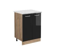 Vicco Meuble Bas de Cuisine R-Line, Noir Haute Brillance, 60 cm PT Marbre