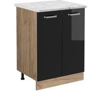 Vicco Meuble bas de cuisine R-Line, Noir Haute brillance, 60cm PT Marbre Noir Haute brillance G