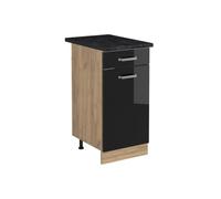 Vicco Meuble Bas de Cuisine R-Line, Noir Haute Brillance/Chêne doré 40 cm | 1 Tiroir · Plan de travail incl. · Pieds réglables en hauteur · 1 Porte · Librement combinable