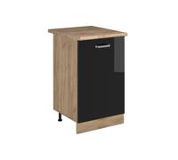 Vicco Meuble Bas de Cuisine R-Line, Noir Haute Brillance/Chêne doré 50 cm | 1 Porte · Plan de travail incl. · Pieds réglables en hauteur · 1 Tablette · Librement combinable
