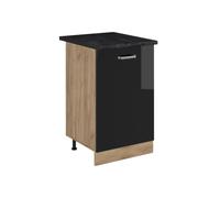 Vicco Meuble Bas de Cuisine R-Line, Noir Haute Brillance/Chêne doré 50 cm | 1 Porte · Plan de travail incl. · Pieds réglables en hauteur · 1 Tablette · Librement combinable
