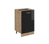 Vicco Meuble Bas de Cuisine R-Line, Noir Haute Brillance/Chêne doré 50 cm | 1 Porte · Sans plan de travail · Pieds réglables en hauteur · 1 Tablette · Librement combinable