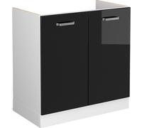 Vicco Meuble bas pour l'évier R-Line, 80cm avec portes, sans PT, Noir Haute brillance/Blanc