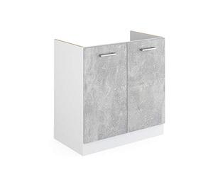 Vicco Meuble Bas pour l'évier R-Line, Béton, 80cm avec Portes, sans PT, adapté au Montage sous Les Plans de Travail dans Les Cuisines