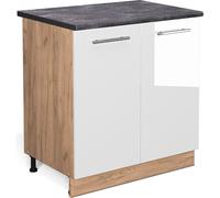Vicco meuble bas sous-évier Fame-Line, 80 cm avec étagère, PT Anthracite, Blanc Haute brillance/Chêne de force doré