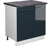 Vicco meuble bas sous-évier Fame-Line, 80 cm avec étagère, PT Anthracite, Bleu foncé brillant/Blanc