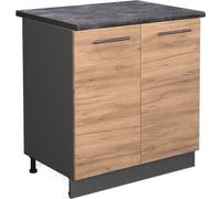 Vicco meuble bas sous-évier Fame-Line, 80 cm avec étagère, PT Anthracite, Chêne de force doré/Anthracite