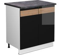 Vicco meuble bas sous-évier Fame-Line, 80 cm avec étagère, PT Anthracite, Chêne noir brillant/Blanc