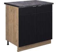 Vicco Meuble bas sous-évier Fame-Line, 80 cm avec étagère, PT Anthracite, Noir rayé/Chêne de force doré