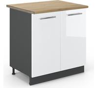 Vicco meuble bas sous-évier Fame-Line, 80 cm avec étagère, PT Chêne, Blanc Haute brillance/Anthracite