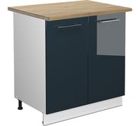 Vicco meuble bas sous-évier Fame-Line, 80 cm avec étagère, PT Chêne, Bleu foncé brillant/Blanc