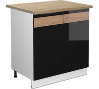 Vicco meuble bas sous-évier Fame-Line, 80 cm avec étagère, PT Chêne, Chêne noir brillant/Blanc