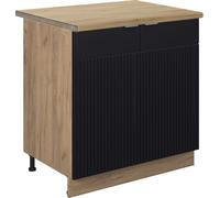 Vicco Meuble bas sous-évier Fame-Line, 80 cm avec étagère, PT Chêne, Noir rayé/Chêne de force doré