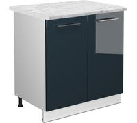 Vicco meuble bas sous-évier Fame-Line, 80 cm avec étagère, PT Marbre, Bleu foncé brillant/Blanc
