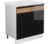 Vicco meuble bas sous-évier Fame-Line, 80 cm avec étagère, PT Marbre, Chêne noir brillant/Blanc