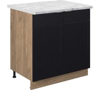 Vicco Meuble bas sous-évier Fame-Line, 80 cm avec étagère, PT Marbre, Noir rayé/Chêne de force doré