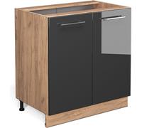 Vicco meuble bas sous-évier Fame-Line, 80 cm avec étagère, sans plan de travail, Anthracite Haute brillance/Chêne de force doré