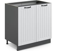 Vicco meuble bas sous-évier Fame-Line, 80 cm avec étagère, sans plan de travail, Blanc campagne/Anthracite