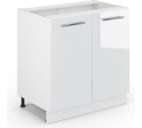 Vicco meuble bas sous-évier Fame-Line, 80 cm avec étagère, sans plan de travail, Blanc Haute brillance/Blanc