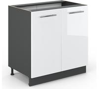 Vicco meuble bas sous-évier Fame-Line, 80 cm avec étagère, sans plan de travail, Blanc Haute brillance/Anthracite
