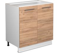 Vicco meuble bas sous-évier Fame-Line, 80 cm avec étagère, sans plan de travail, Chêne de force doré/Blanc