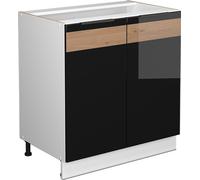Vicco meuble bas sous-évier Fame-Line, 80 cm avec étagère, sans plan de travail, Chêne noir brillant/Blanc