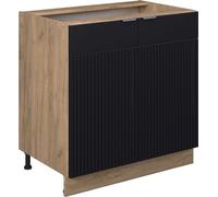 Vicco Meuble bas sous-évier Fame-Line, 80 cm avec étagère, sans plan de travail, Noir rayé/Chêne de force doré